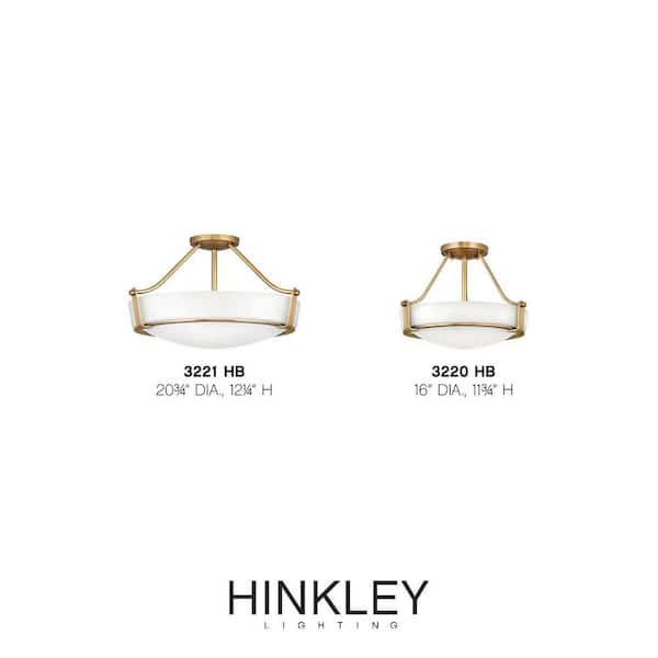 HINKLEY - Hathaway 16 In. 3-Light Heritage Brass Semi-Flush Mount