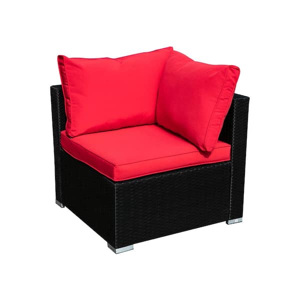 OVASTLKUY 2-Piece Wicker Rattan Sofa Conversation Set with Red Cushion