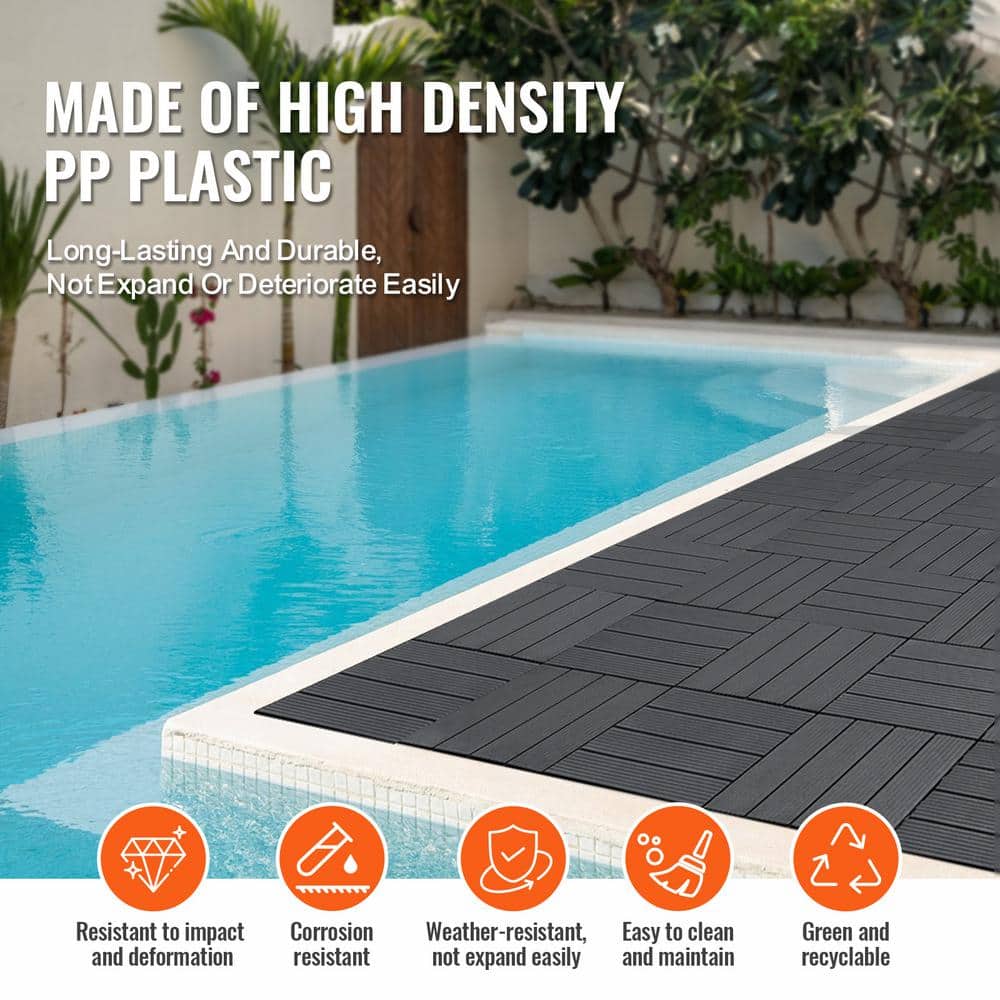 Dark Gray Plastic Interlocking Outdoor Deck Tiles, 54 Pack
