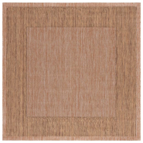Courtyard Natural/Gold 5 ft. x 5 ft. Border Solid Color Indoor/Outdoor Square Area Rug
