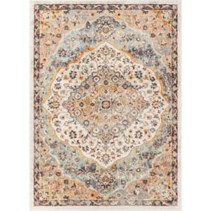 Rodeo Waco Vintage Bohemian Eclectic Medallion Botanical Beige 5 ft. 3 in. x 7 ft. 3 in. Area Rug