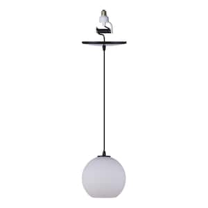 Instant Pendant 1-Light Matte Black Recessed Light Conversion Kit Milk Glass Globe Shade