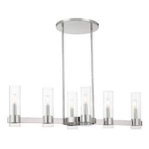 Vernon Place 6-Light Chrome Island Chandelier with Clear Ribbed Glass Shades