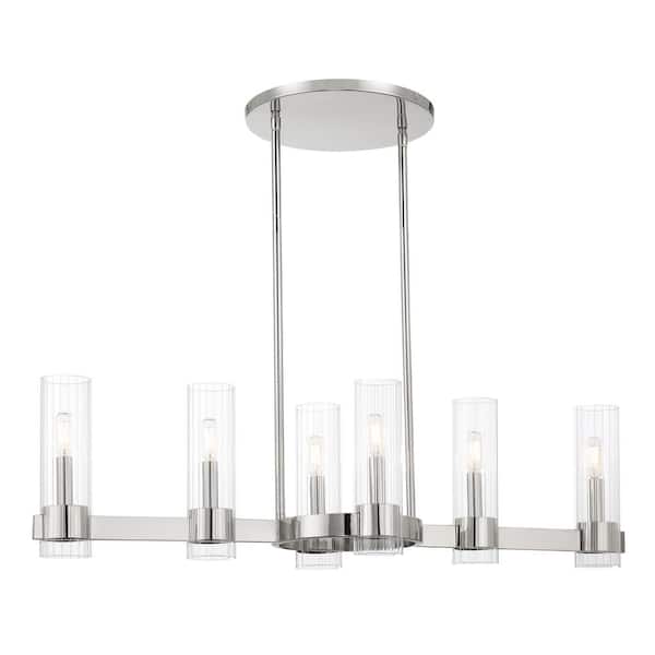 Minka Lavery Vernon Place 6-Light Chrome Island Chandelier with Clear Ribbed Glass Shades