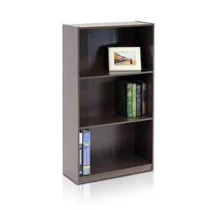 39.5 in. Dark Brown Wood 3-shelf Standard Bookcase with Storage