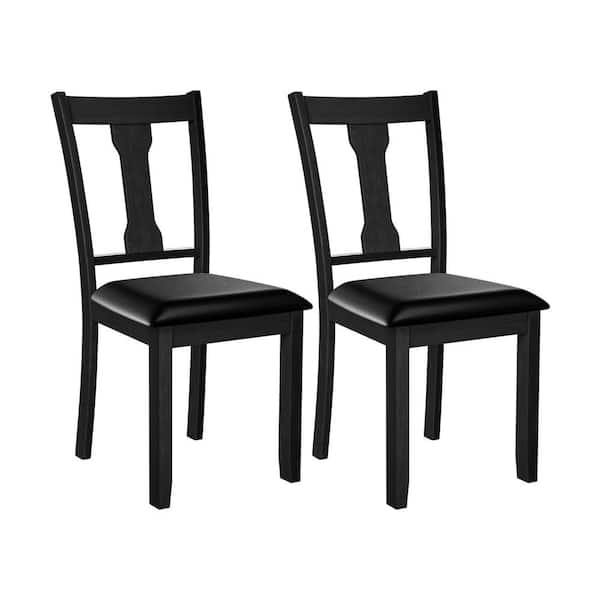 Costway Black Rubber Wood Frame and Upholstered Padded Seat Dining Room Chair (Set of 2)
