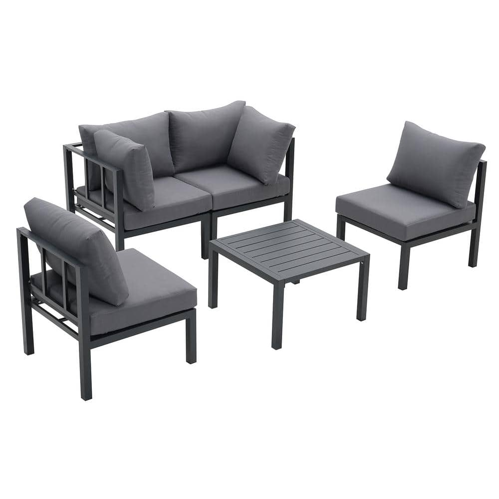 Ainfox 5-Pieces Aluminum Patio Conversation Set with Gray Cushions DT ...