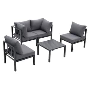 5-Pieces Aluminum Patio Conversation Set with Gray Cushions