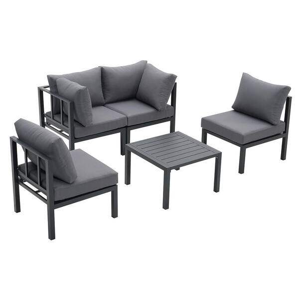 Ainfox 5-Pieces Aluminum Patio Conversation Set with Gray Cushions