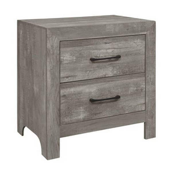 Benjara Gray and Black 2-Drawer 24 in. Wooden Nightstand