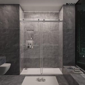 76 in. W x 80 in. H Sliding Frameless Shower Door in Brushed Nickel with 3/8 in. Clear Glass