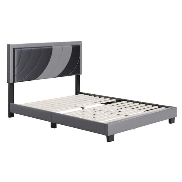 Bree Upholstered Faux Leather Platform Bed, King, Black/Gray