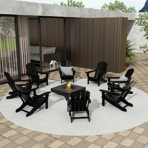 Addison Black 8-Piece Plastic Folding Outdoor Patio Fade Resistant Adirondack Conversation Chair Set