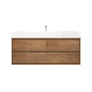 Saggie 59 in. W. x 20 in. D x 28 in. H Single Sink Floating Bath Vanity in Teak Oak with White Acrylic Top