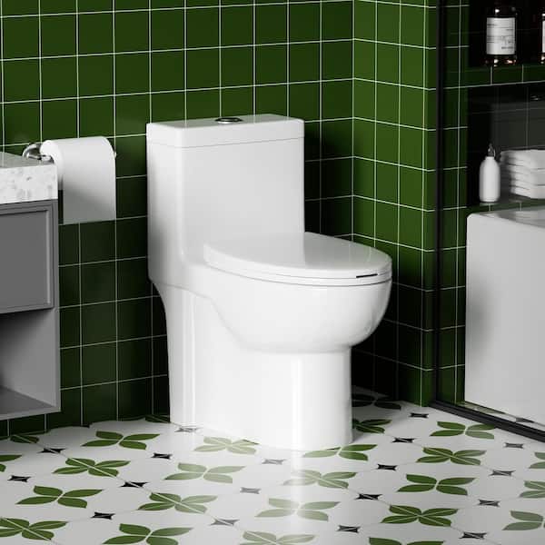 Pure 1-Piece Toilet Water-Saving 1.28 GPF Single Flush Elongated Toilet in Glossy White