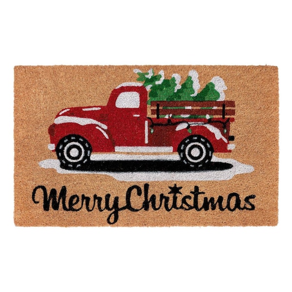 Christmas Truck Multicolor 18 in.  x  30 in. Coir Christmas Outdoor Doormat