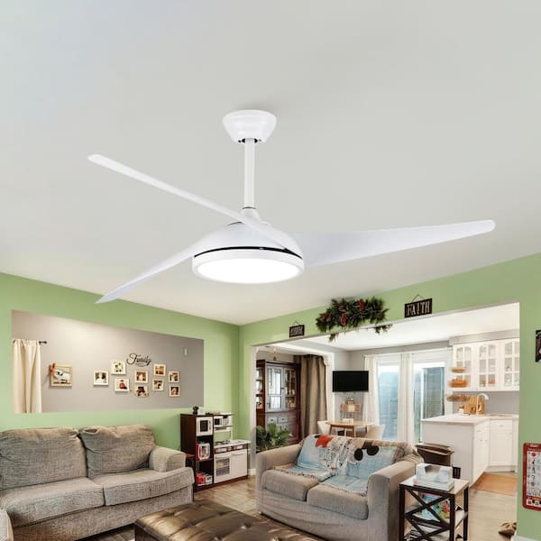 52 in. Indoor White 3-ABS Blades Downrod Standard Outdoor Ceiling Fan with Integrated LED Light and Remote Included