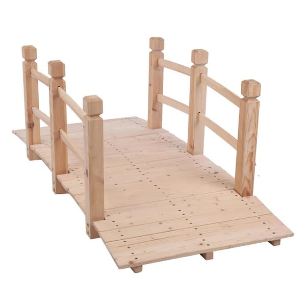 5 ft. Natural Fir Wood Classic Arch Garden Bridge with Side Rails