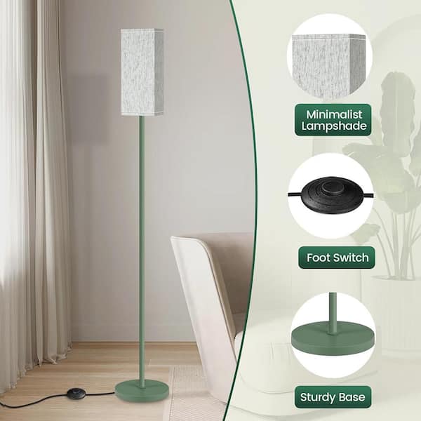 65 in. Green 1-Light Lantern Floor Lamp with Linen Shade and No