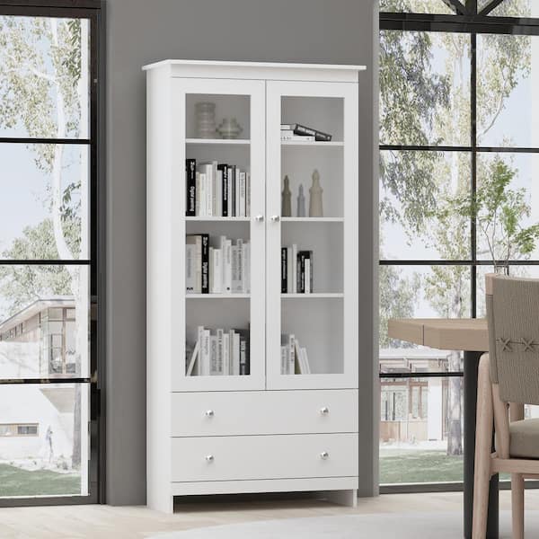 FUFU&GAGA White Wood 2-Door Cabinet Bookshelf Cupboard with 2