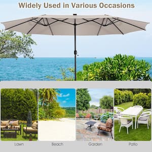 15 ft. Double-Sided Market Patio Umbrella with 48 LED Lights in Beige