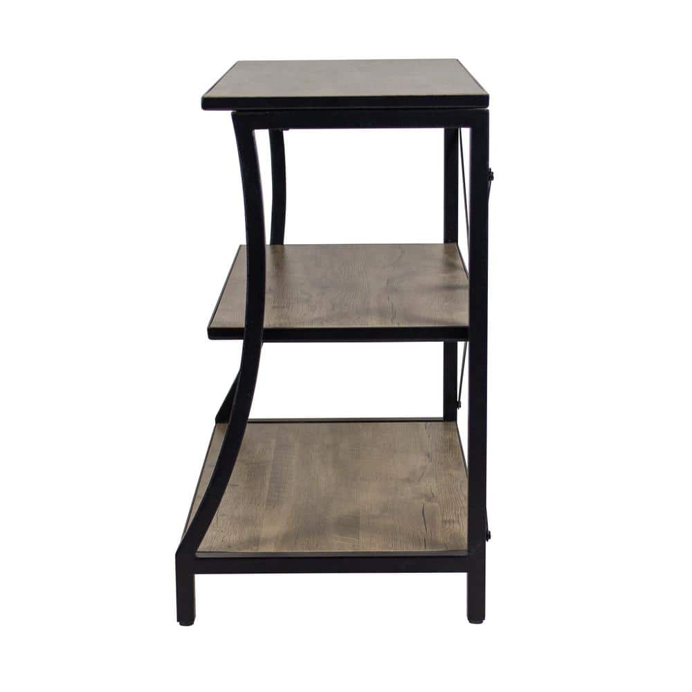 Gray and Black Metal and Wood 3-Tier Aquarium Stand