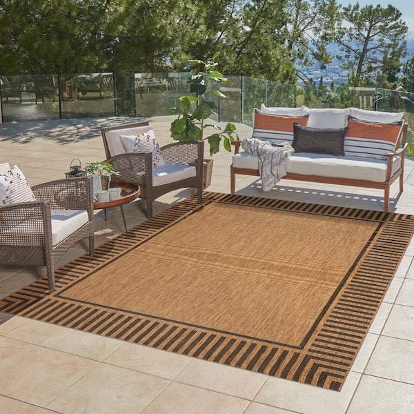 Paseo Kiano Chestnut/Black 5 ft. x 7 ft. Striped Border Indoor/Outdoor Area Rug