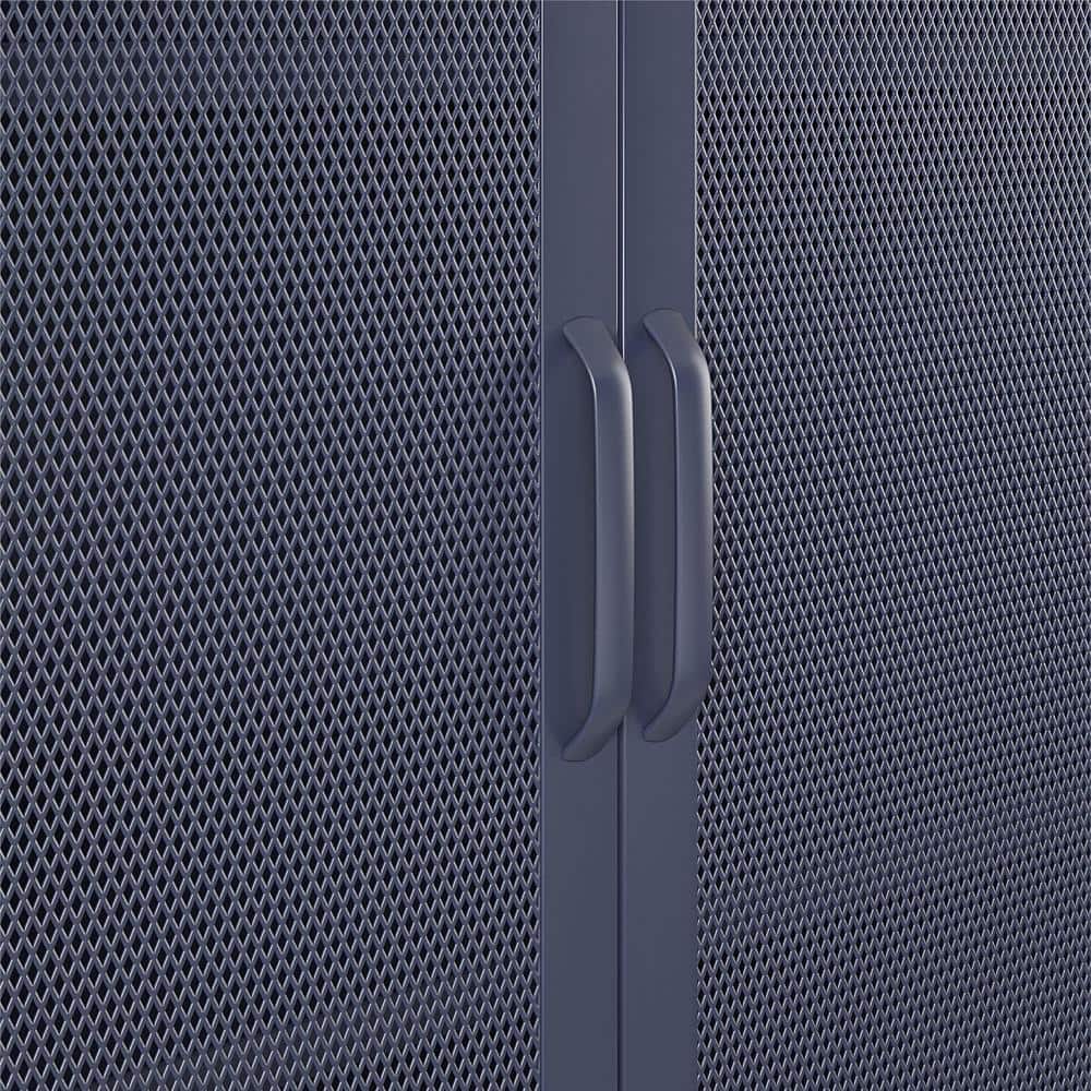 Navy Metal Mesh 2-Door Adjustable Shelving Accent Cabinet