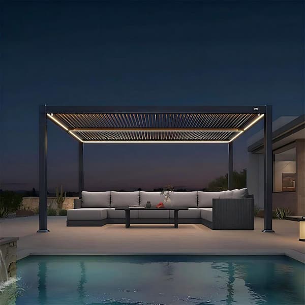 PURPLE LEAF 11 ft. x 15 ft. Gray Aluminum Outdoor Louvered Pergola
