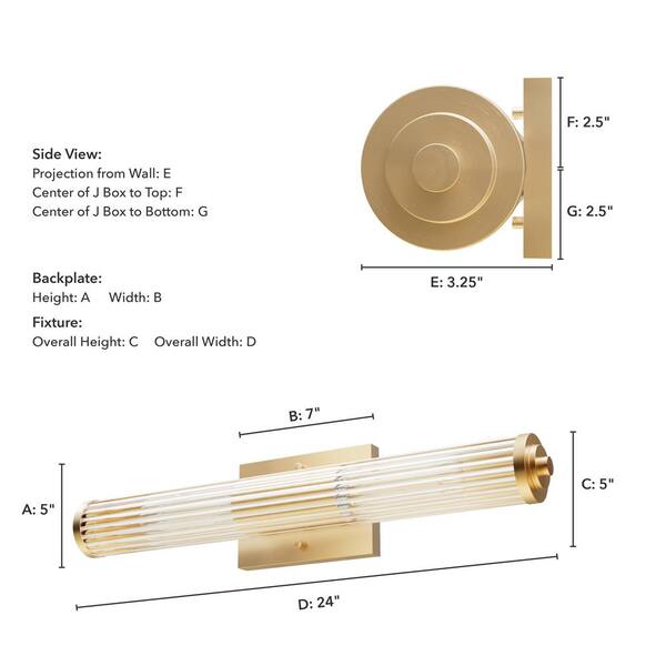 Hunter - Holly Grove 24 in. 2-Light Alturas Gold Vanity Light with Clear Ribbed Glass Shades