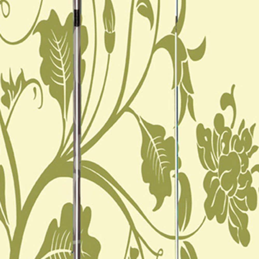 Cream and Green Floral 3-Panel Folding Room Divider