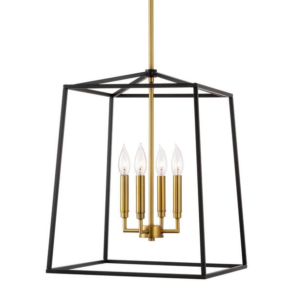 Kira Home Bellevue 60Watt 4Light Black Farmhouse Pendant Light, No