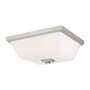 Ellis Harper 13 in. 2-Light Brushed Nickel Flush Mount with Etched White Glass Shade
