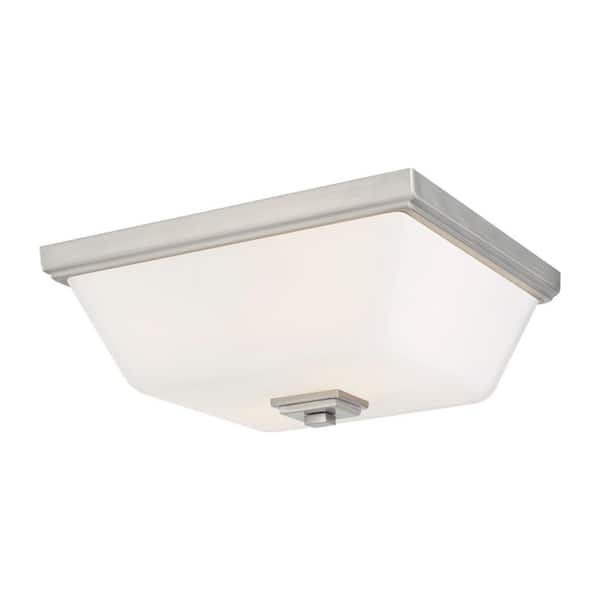 Generation Lighting Ellis Harper 13 in. 2-Light Brushed Nickel Flush Mount with Etched White Glass Shade