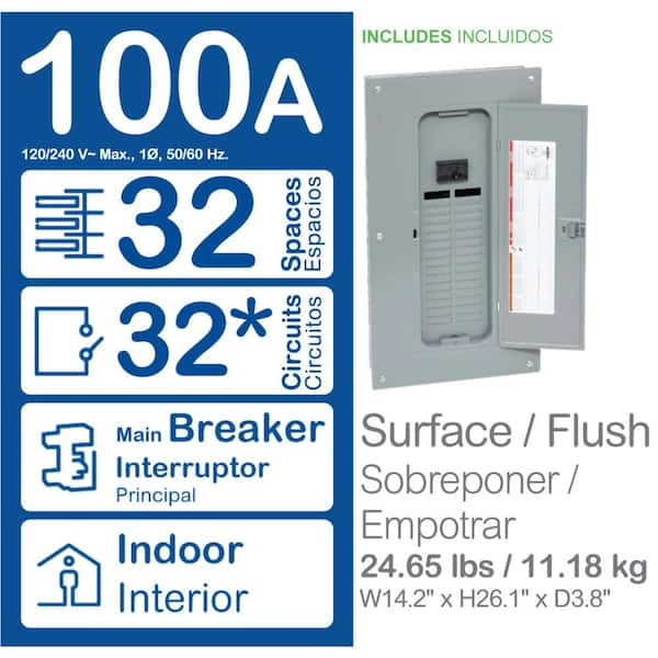 QO 100 Amp 32-Space 32-Circuit Indoor Main Breaker Plug-On Neutral Load Center with Cover Value Pack