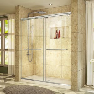 Charisma 36 in. x 60 in. x 78.75 in. Semi-Frameless Sliding Shower Door in Chrome with Center Drain Shower Base