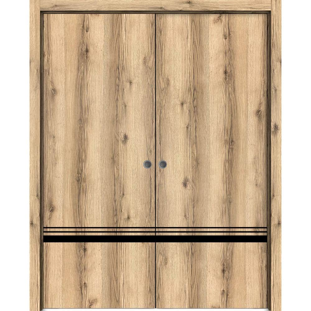 Sartodoors 56 In. X 84 In. 2 Panel Oak Finished Solid Wood With 