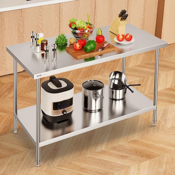 30 x 60 x 34 in. Stainless Steel Commercial Kitchen Prep Table 910 lbs. Load Capacity with 3 Adjustable Height Levels