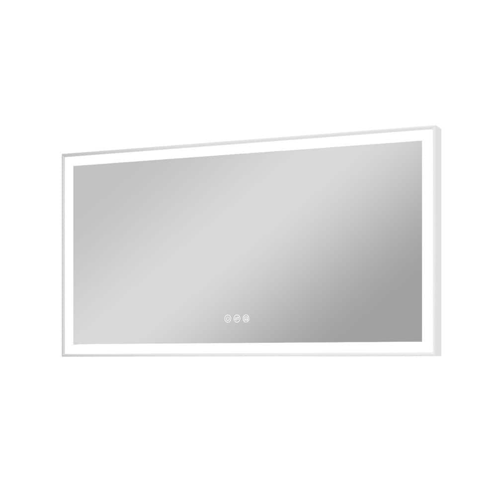 Forclover 55 In W X 30 In H Rectangular Framed Anti Fog Dimmable Wall Mounted Led Bathroom