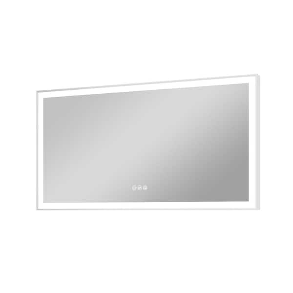 FORCLOVER 55 in. W x 30 in. H Rectangular Framed Anti-Fog Dimmable Wall Mounted LED Bathroom Vanity Mirror in White