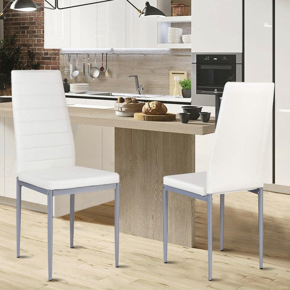Set of 4 Creamy White High-Back PVC Leather Dining Chairs