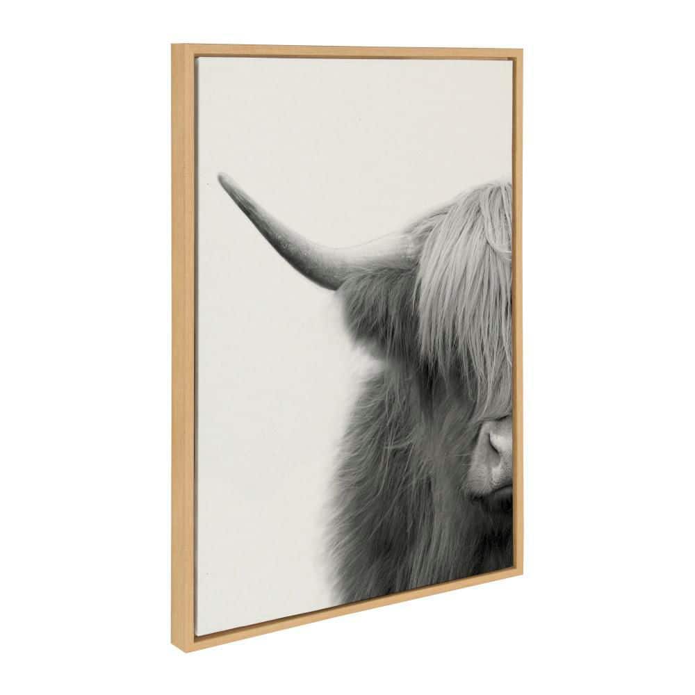 Large Rustic Highland Cow Canvas Print with Natural Frame
