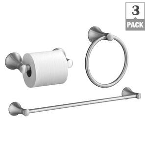 Coralais 3-Piece Hardware Bundle with Towel Bar, Towel Ring and Toilet Paper Holder in Brushed Chrome