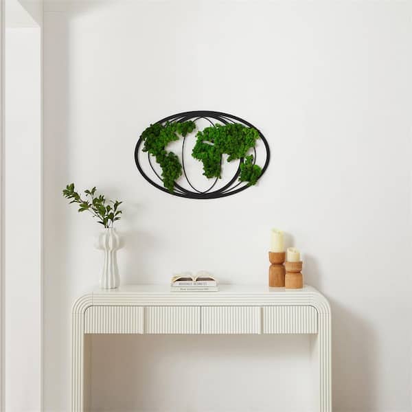 Unbranded Vivid Moss World Map Metal Art Wall Decor, Eco-Friendly, Low Maintenance and Unique Design, for Indoor Spaces