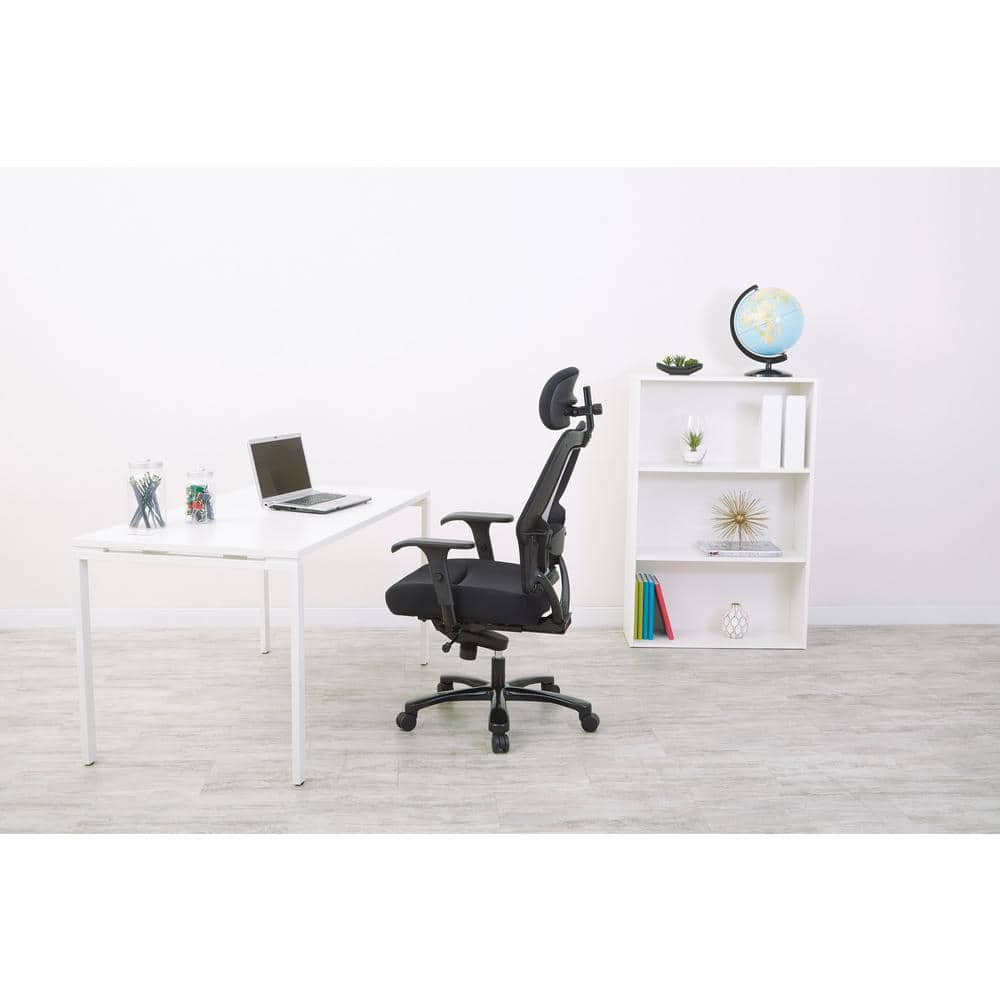 Adjustable Black Mesh and Leather Swivel Office Chair