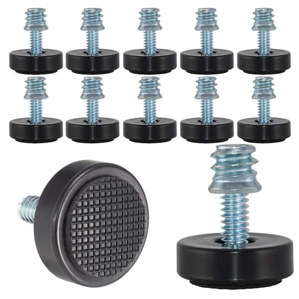 1/4"-20 UNC 12-Pack Adjustable Rubber Furniture Levelers with Insert Nuts for Tables, Chairs, and Desks