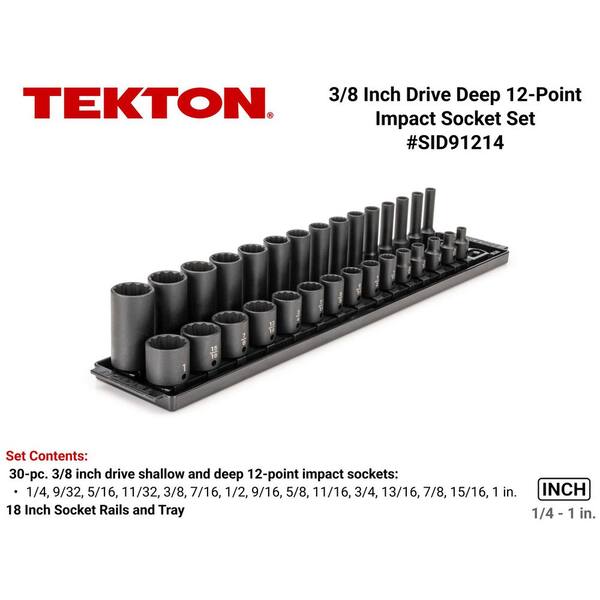 3/8 in. Drive 12-Point Impact Socket Set with Rails (1/4 in.-1 in.) (30-Piece)
