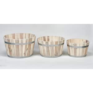 18 in. x 16 in. x 13 in. Nested Wood Barrel Planter with White Oil (Set of 3)