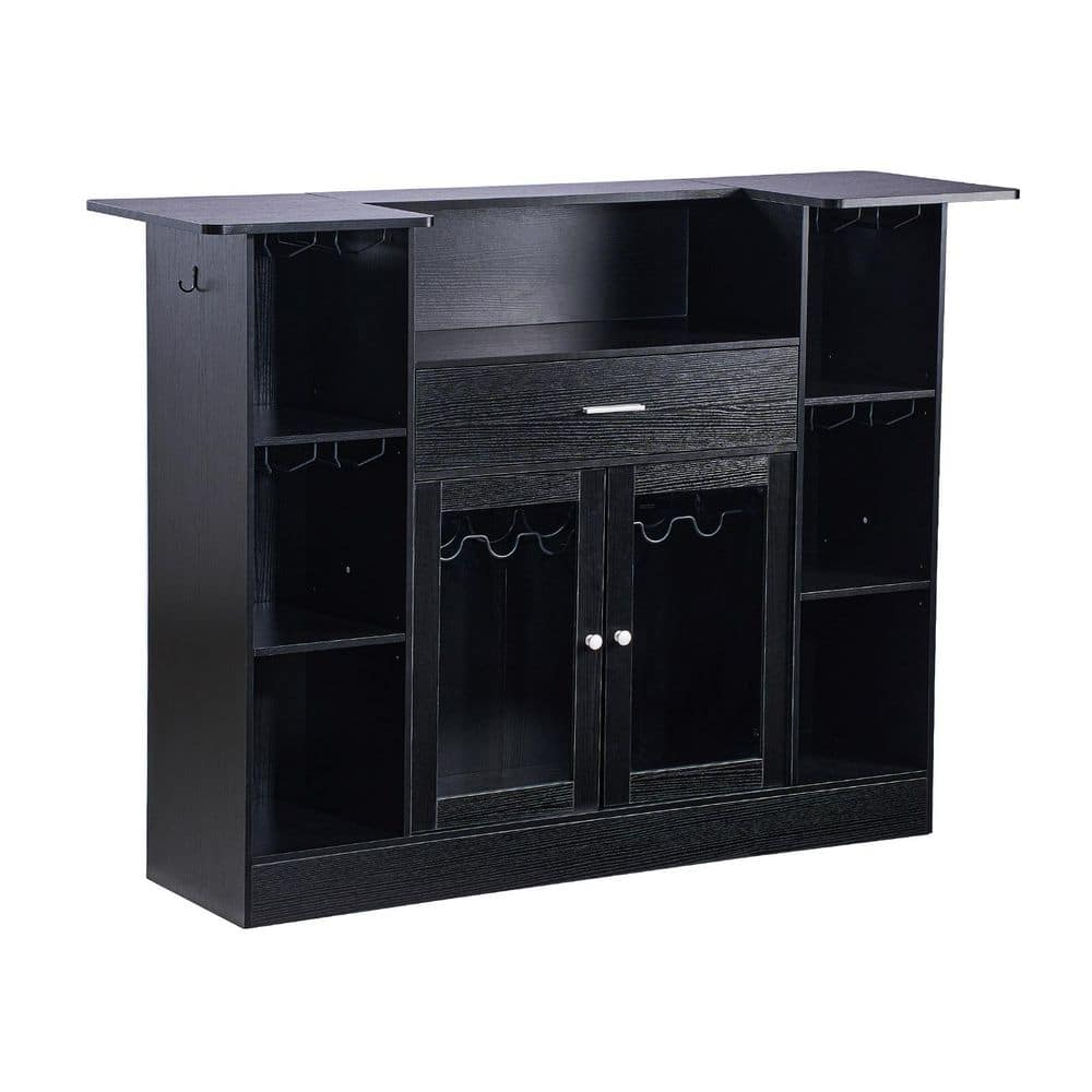 Black 59 in. W Home Bar Cabinet with LED Light, Wine Glass Rack, Compact Bar Station for Kitchen, Living Room price history on PriceWatchPro