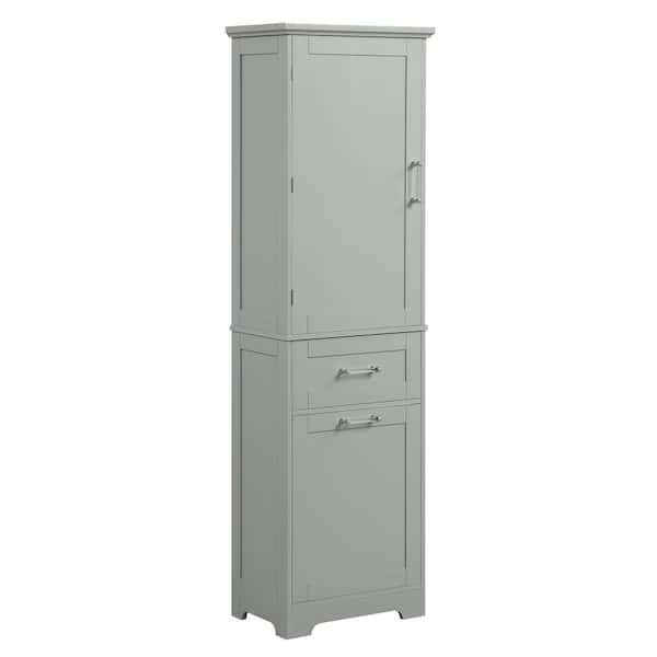 LORDEAR 20 in. W x 13-1/2 in. D x 68 in. H Gray Bathroom Freestanding Storage Linen Cabinet with Drawers and Adjustable Shelf